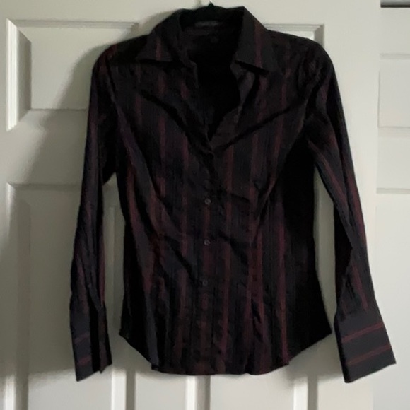 Express Women’s blouse, black with red stripes. Button down with button sleeves. - Picture 1 of 8